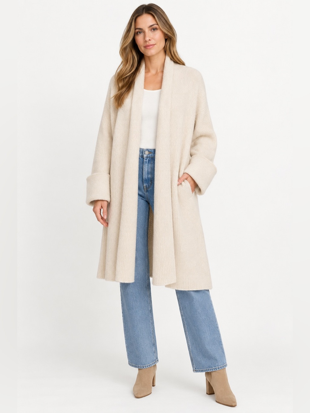 Vince Wool Cashmere Blend Draped Front Long Cardigan Sweater, Size M